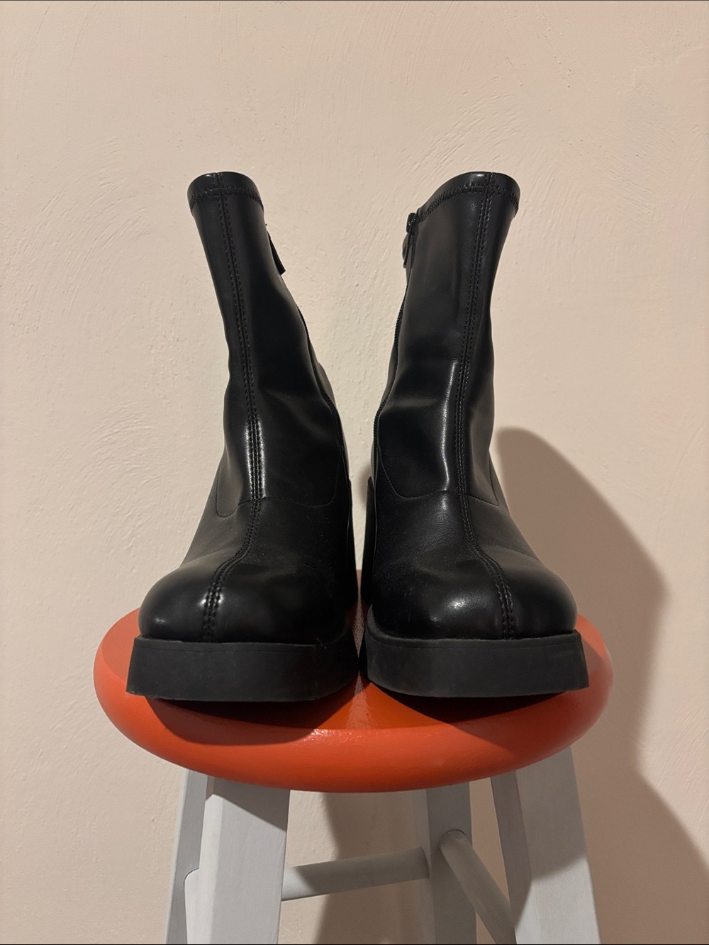 Black Leather Platform Chelsea Boots - Women